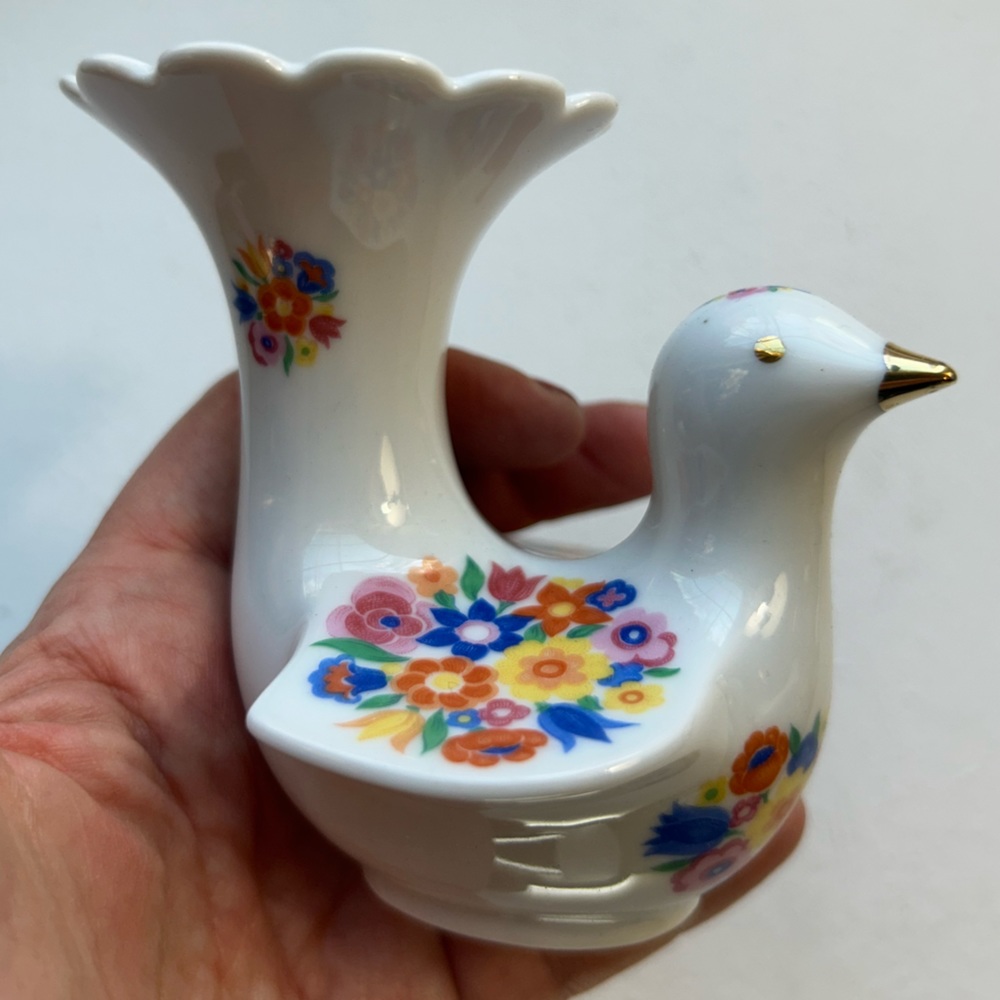 Vintage Bareuther Bavaria white floral ceramic bud vase dove bird made Germany